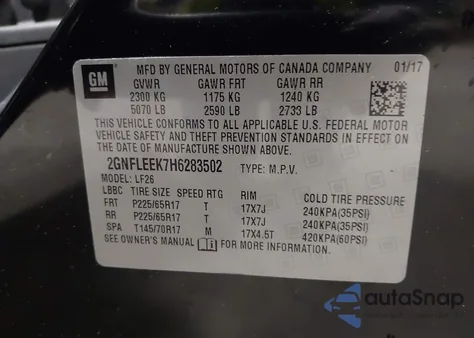 2017 Chevrolet Equinox Ls z USA, uszkodzony, nr VIN 2GNFLEEK7H6283502